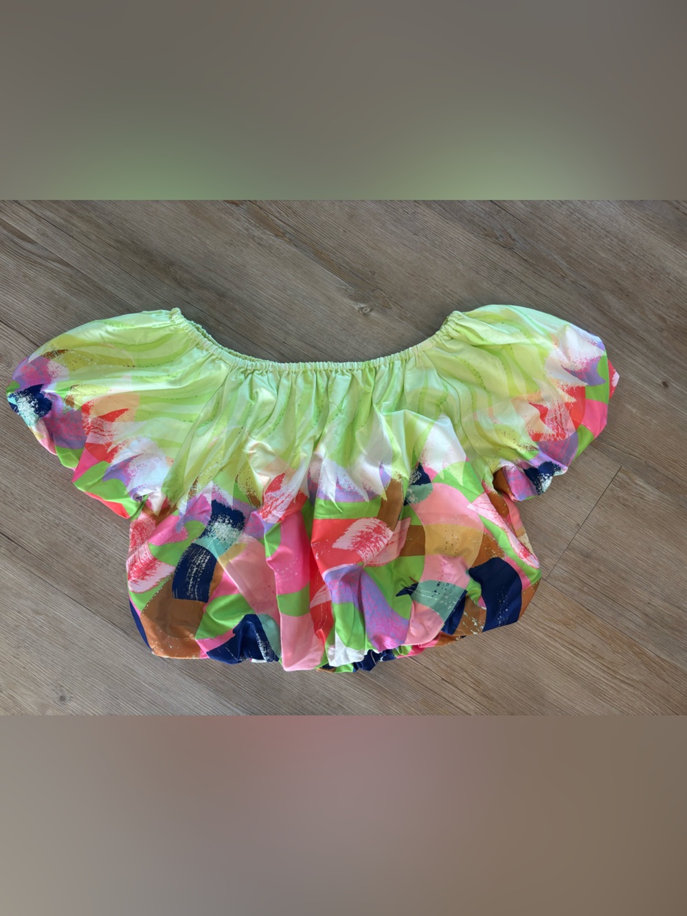 Joy Joy Neon Lime Multicolor Off-Shoulder Crop Top